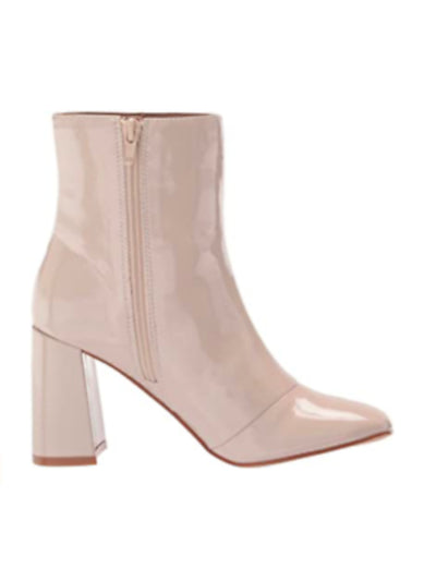 STEVE MADDEN Womens Blush Pat Pink Padded Envied Pointed Toe Flare Zip-Up Dress Booties 8 M