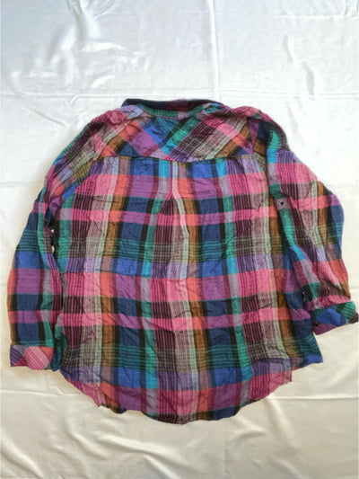 BLACK TAPE Womens Purple Textured Pocketed Shirttail Hem Plaid Roll-tab Sleeve Point Collar Button Up Top Plus 2X