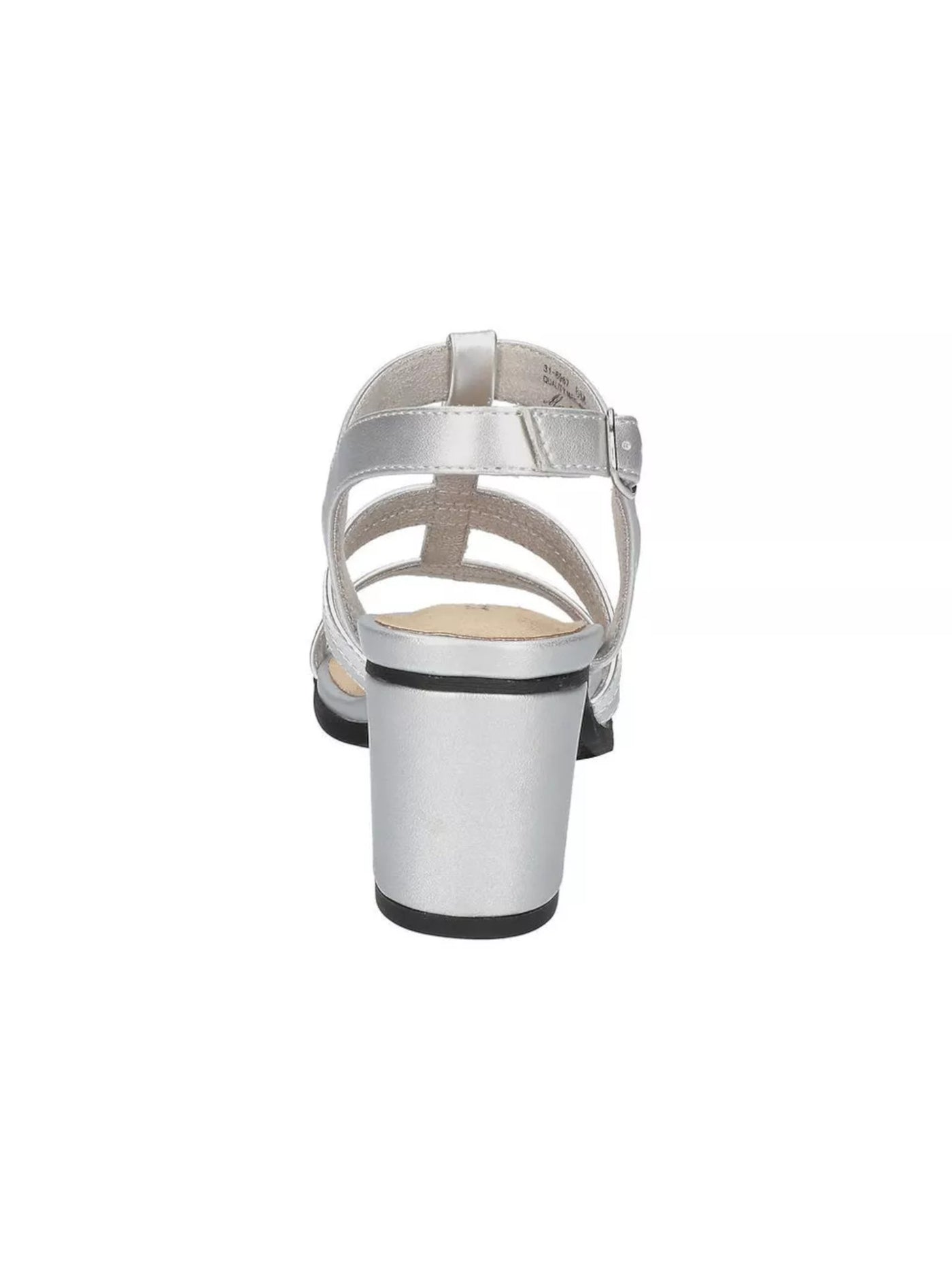 EASY STREET Womens Silver Mixed Media Strappy Padded Fiesta Almond Toe Block Heel Buckle Dress Heeled Sandal 6 M