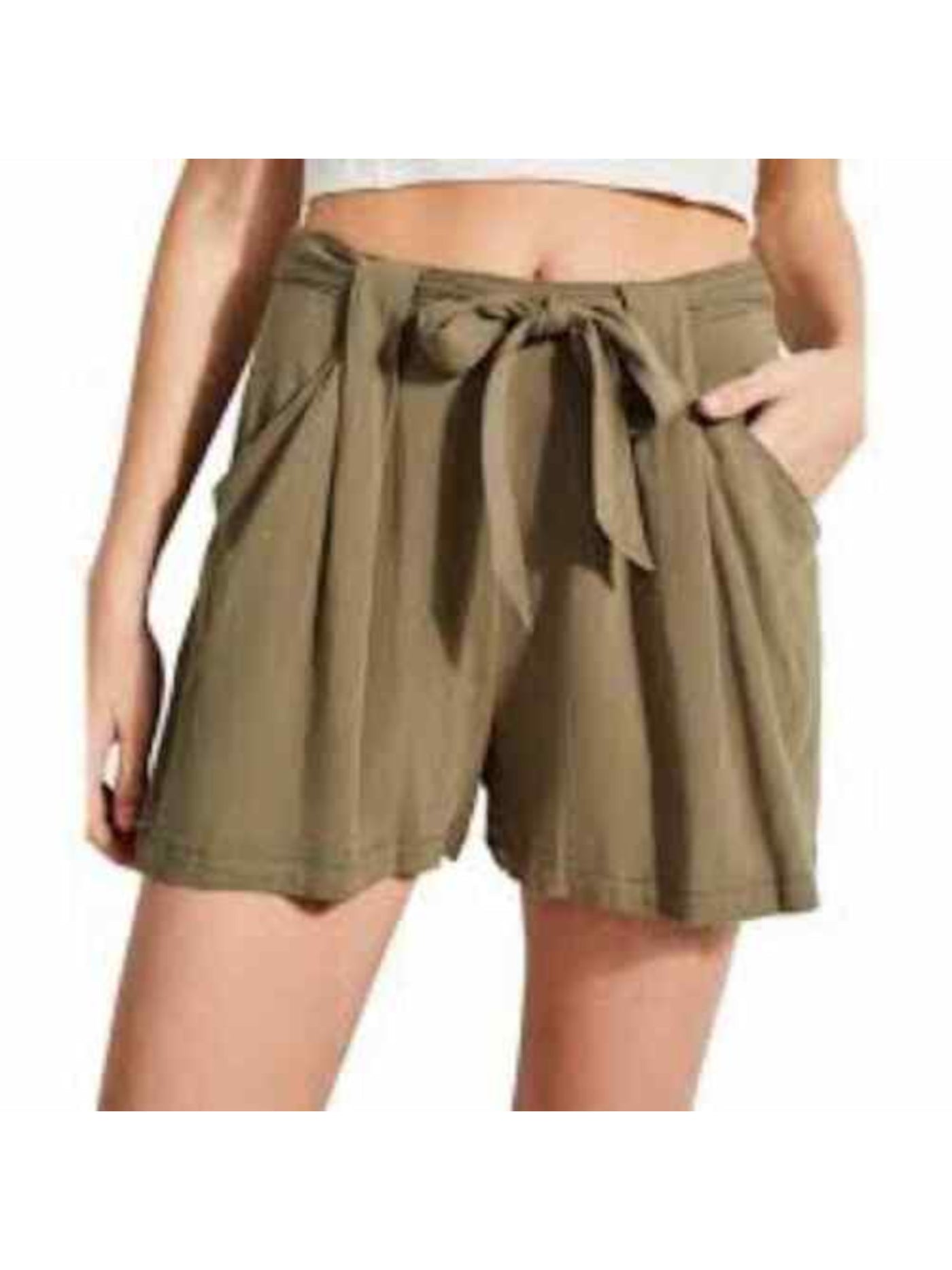 GUESS Womens Green Zippered Pleated Pocketed Attached Tie Belt High Waist Shorts 8