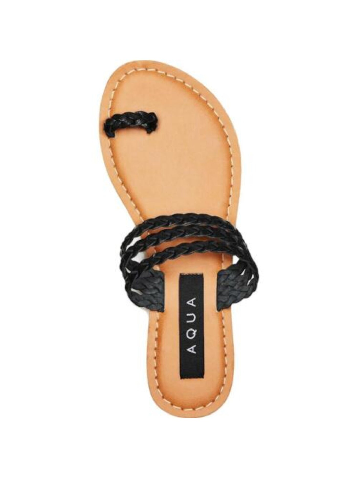 AQUA Womens Black Toe-Loop Cushioned Braided Slay Open Toe Slip On Leather Slide Sandals Shoes 9.5 M