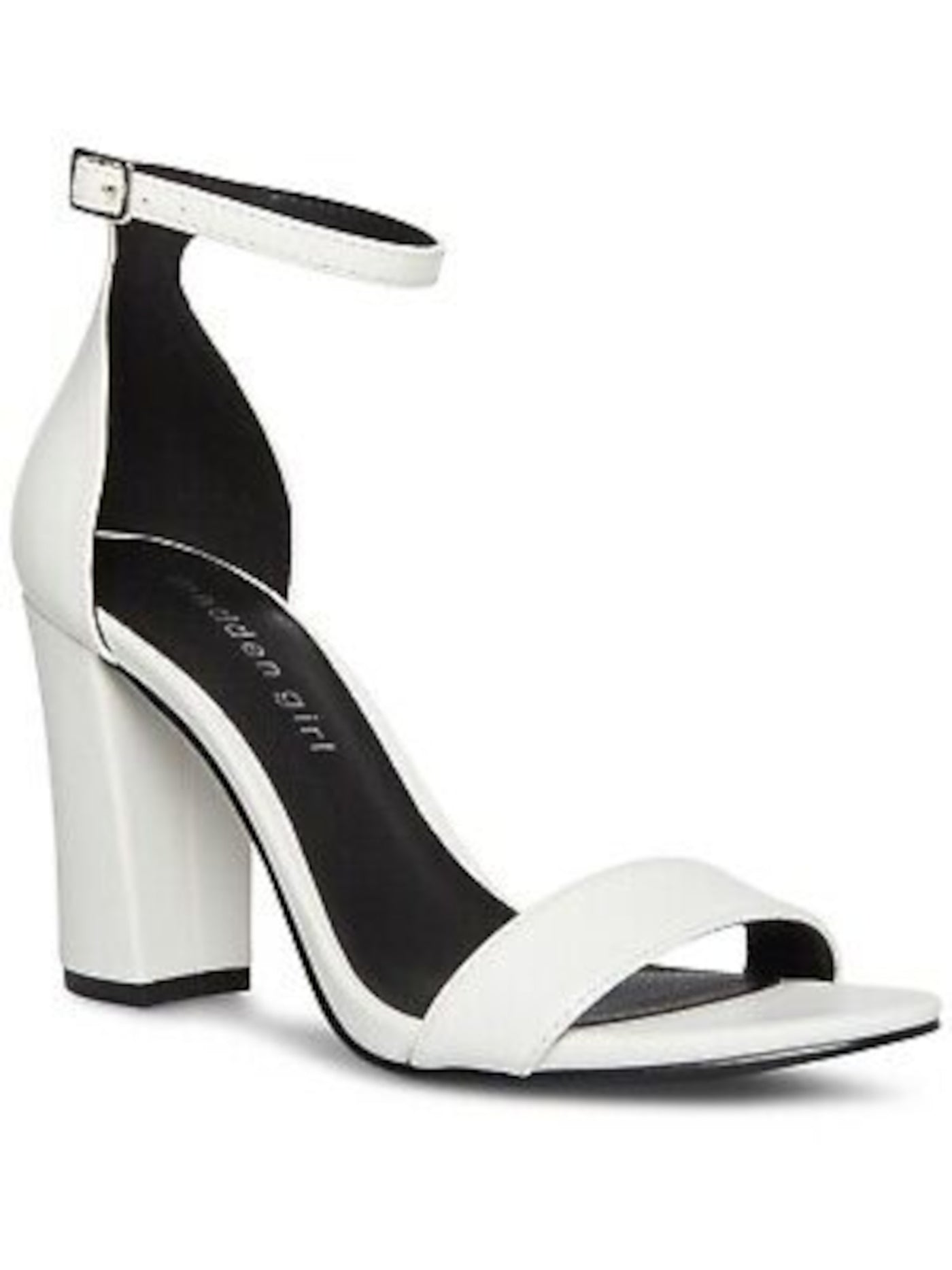 MADDEN GIRL Womens White Adjustable Ankle Strap Beella Round Toe Block Heel Buckle Dress Heeled Sandal 10 M