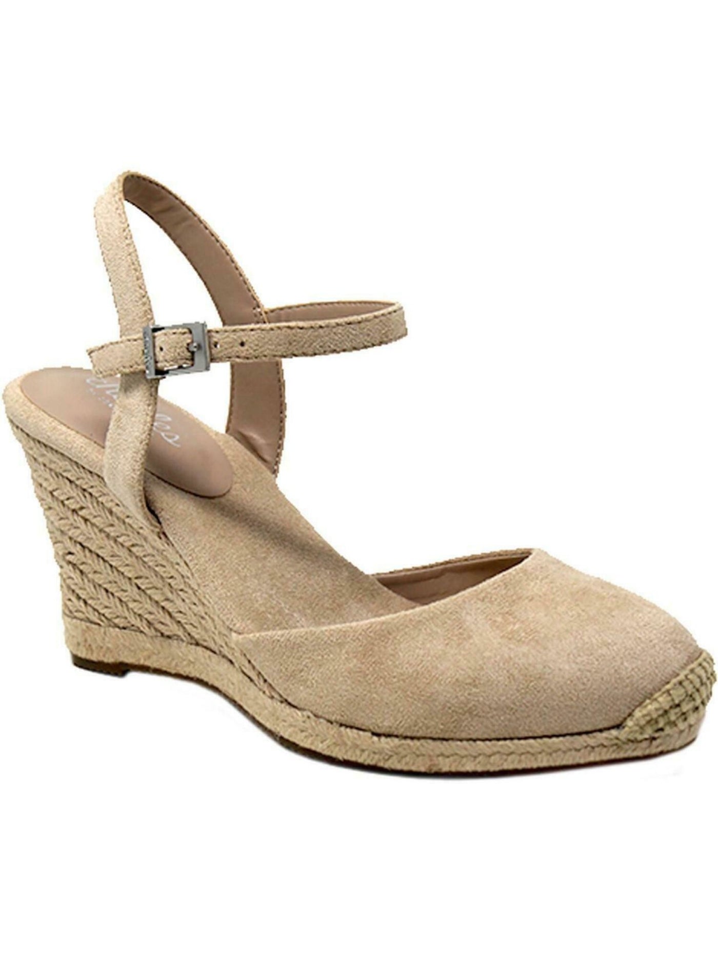 CHARLES Womens Beige Cushioned Sherpa Round Toe Wedge Buckle Dress Espadrille Shoes 9.5