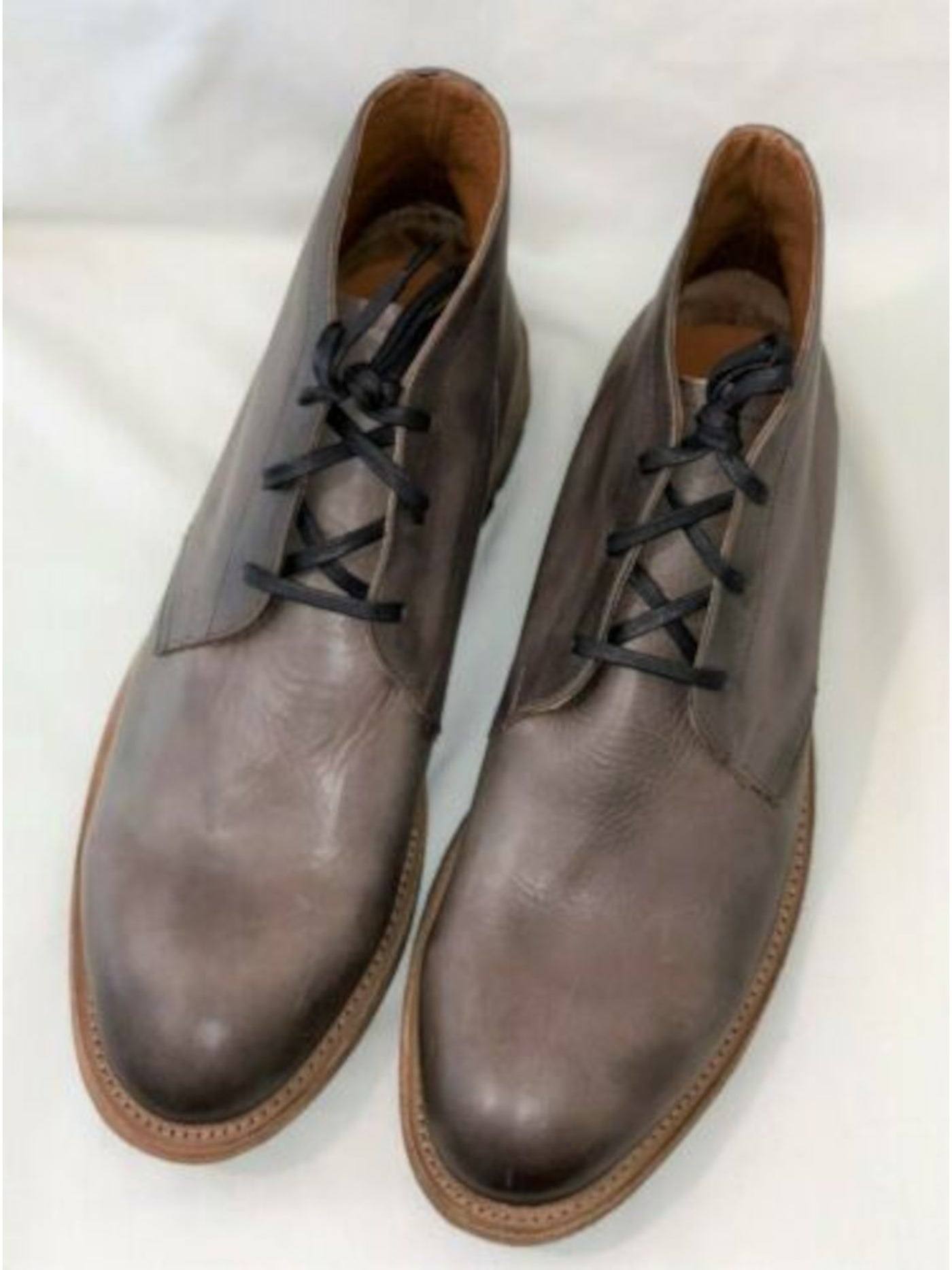 FRYE Mens Gray Comfort Bowery Round Toe Block Heel Lace-Up Leather Chukka Boots 8 M