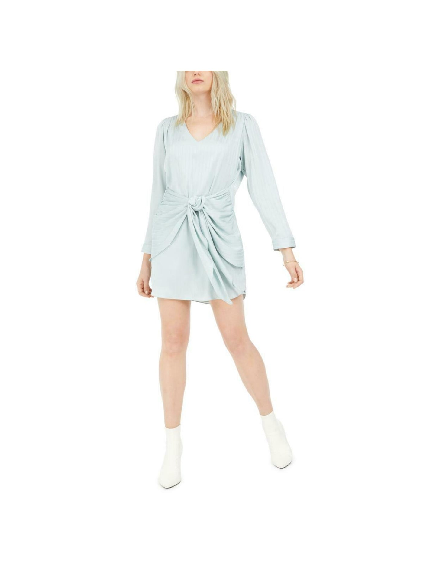 LEYDEN Womens Light Blue Long Sleeve V Neck Short Shift Party Dress Size: L