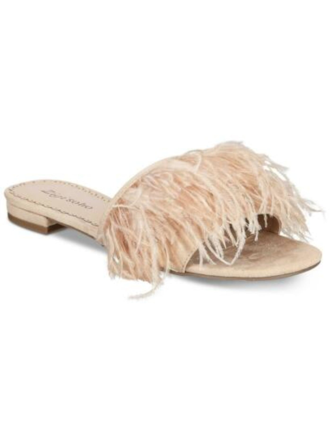 ZIGI SOHO Womens Beige Ostrich Feathers Padded Scalloped Tayla Square Toe Slip On Slide Sandals Shoes 5 M