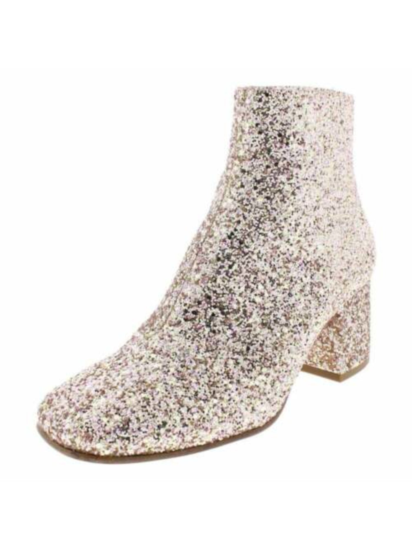 ASH Womens Pink Glitter Comfort Electra Square Toe Block Heel Zip-Up Booties 37