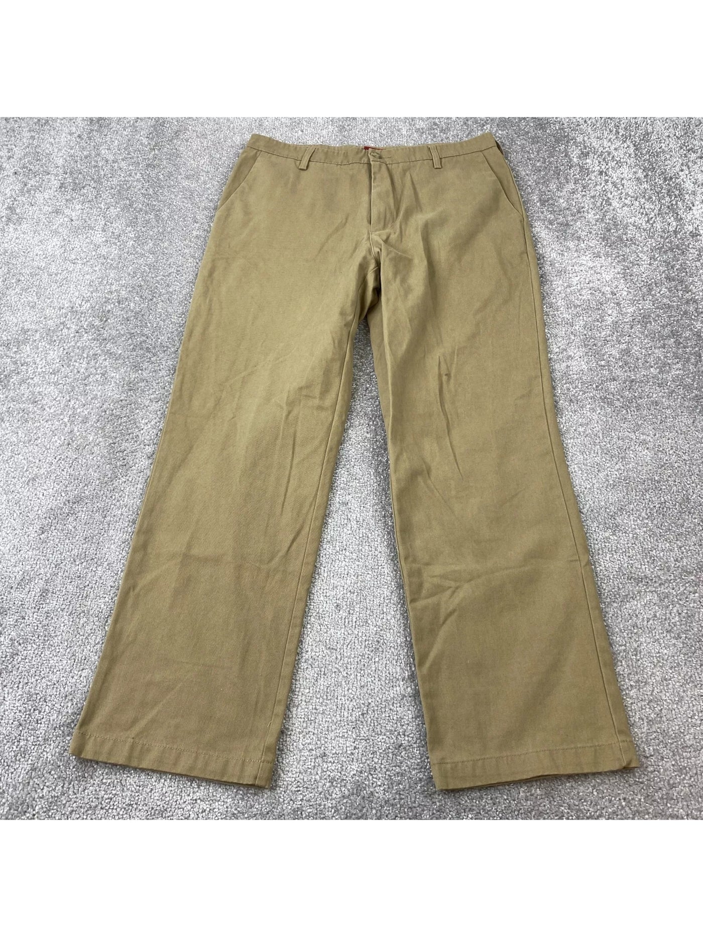 MERONA Mens The Ultimate Khaki Beige Flat Front, Straight Leg Classic Fit Pants 33 X 32