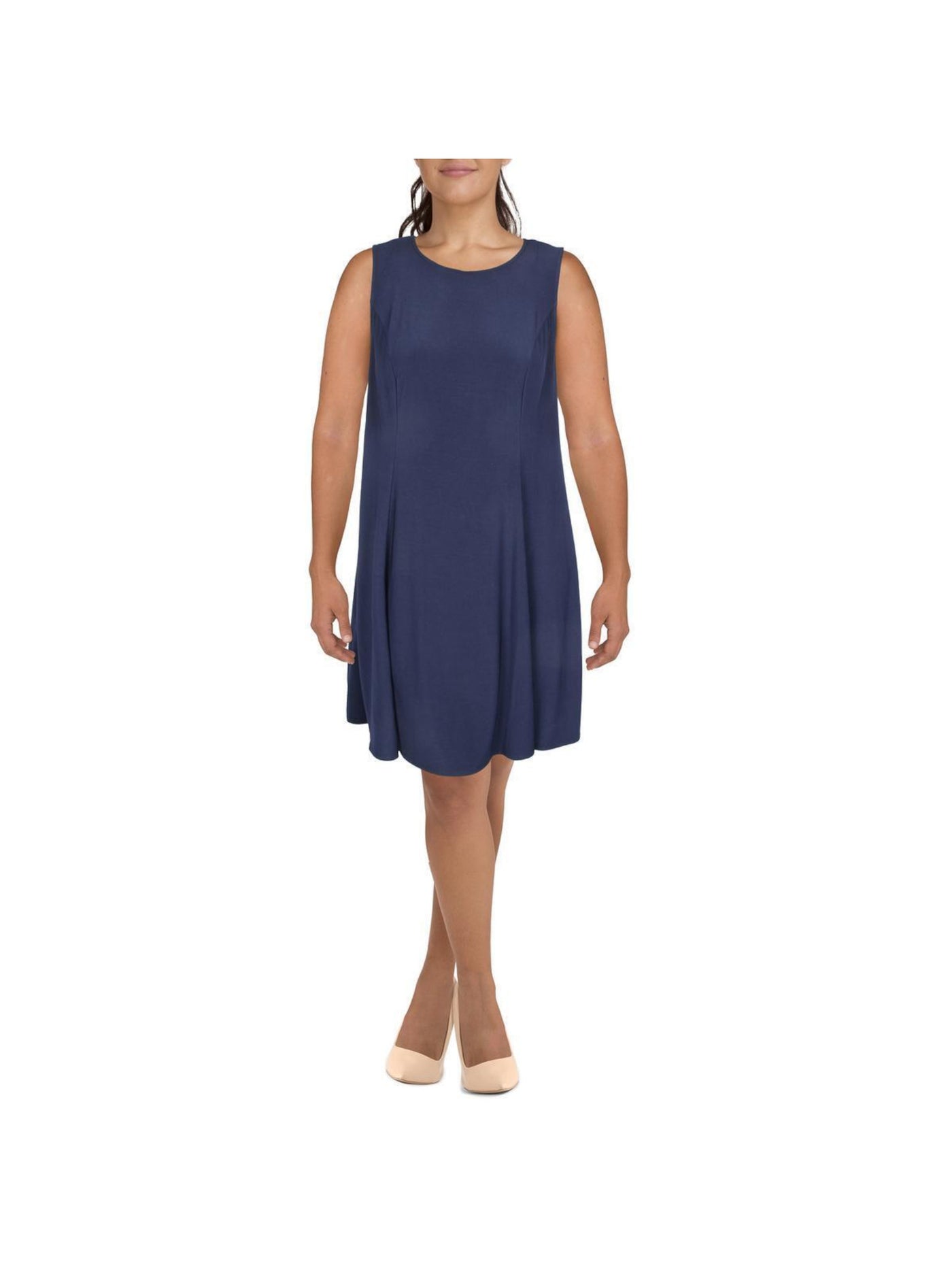 JESSICA HOWARD Womens Navy Unlined Sleeveless Round Neck Above The Knee Shift Dress Plus 20W