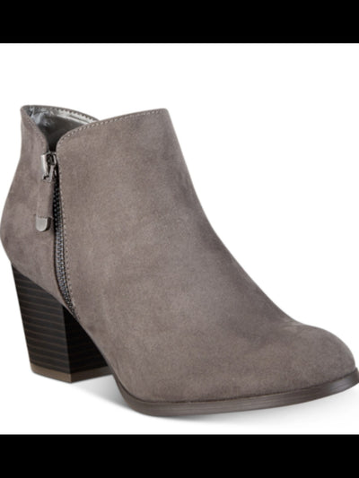STYLE & COMPANY Womens Gray Notched At Sides Cushioned Zipper Accent Masrinaa Almond Toe Block Heel Zip-Up Booties W