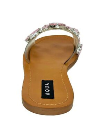 AQUA Womens Clear Translucent Strap Rhinestone Twink Round Toe Slip On Slide Sandals Shoes 5 M