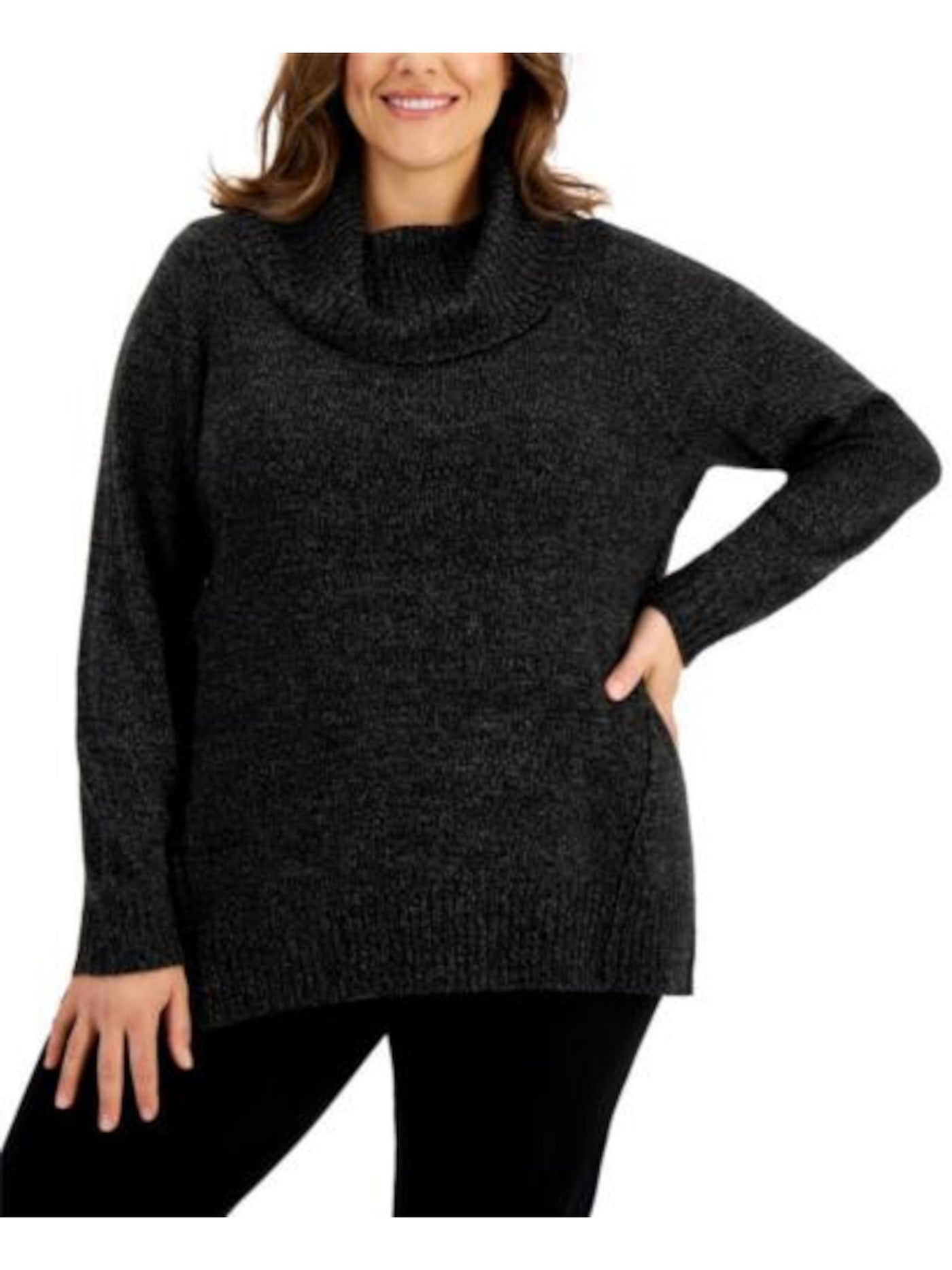 KAREN SCOTT Womens Black Long Sleeve Cowl Neck Wear To Work Sweater Plus 0X
