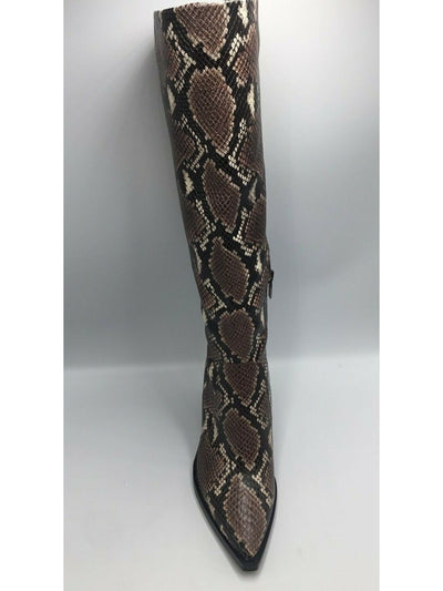 VINCE CAMUTO Womens Brown Snake Skin Gravana Cushioned Pointed Toe Block Heel Zip-Up Dress Western Boot 6.5