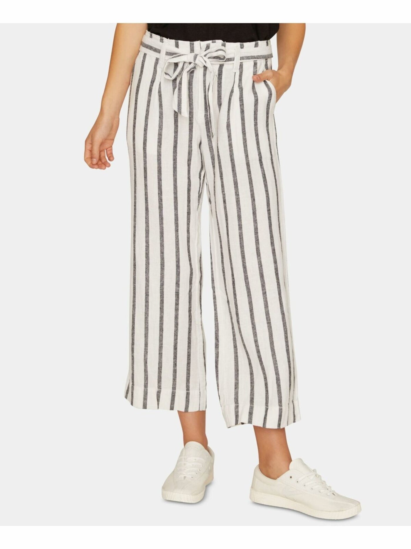 SANCTUARY Womens White Belted Striped Wide Leg Pants 32 Waist