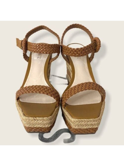 SCHUTZ Womens Brown 1-1/2" Platform Ankle Strap Braided Nani Square Toe Wedge Buckle Espadrille Shoes 9.5 B