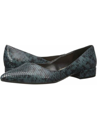 KENNETH COLE Womens Blue Snakeskin Padded Comfort Camelia Pointed Toe Block Heel Slip On Ballet Flats 6 M