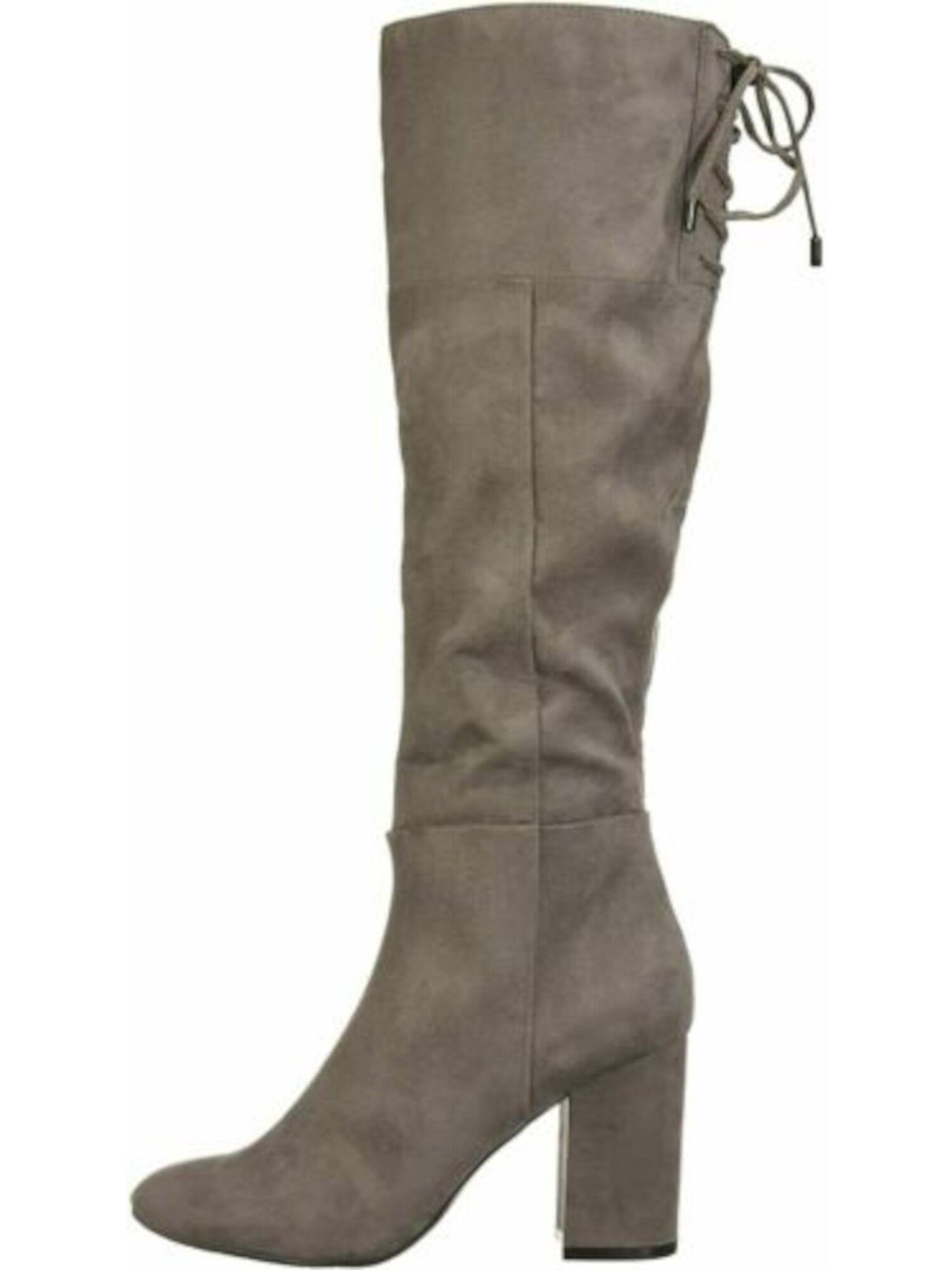 REACTION KENNETH COLE Womens Gray Laced Detail Cushioned Corie Round Toe Block Heel Zip-Up Heeled Boots 6