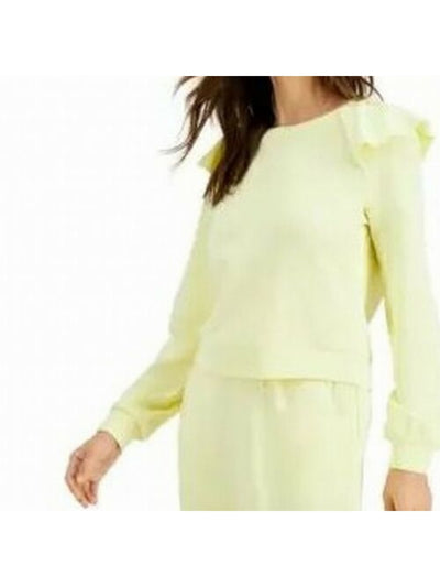 INC Womens Yellow Ruffled Crewneck Long Sleeve Sweatshirt XL