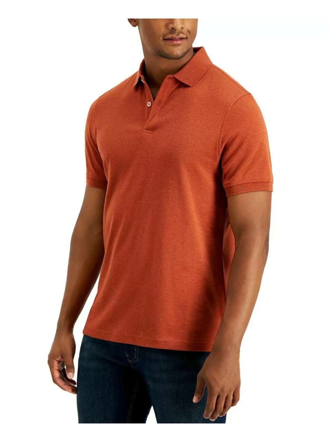 CLUBROOM Mens Soft Touch Interlock Orange Heather Classic Fit Stretch Polo S