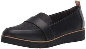 DR SCHOLLS Womens Black Scales 1/2" Platform Shock Absorbing Heel Tab Cushioned Comfort Webster Round Toe Wedge Slip On Loafers Shoes 8 W