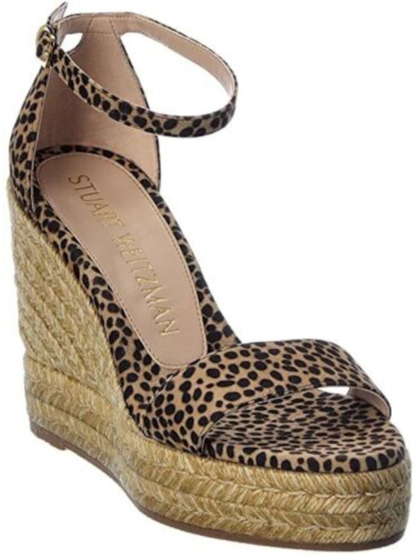 STUART WEITZMAN Womens Beige Leopard Print 1-1/2" Platform Ankle Strap Floria Round Toe Wedge Buckle Leather Espadrille Shoes 10 C