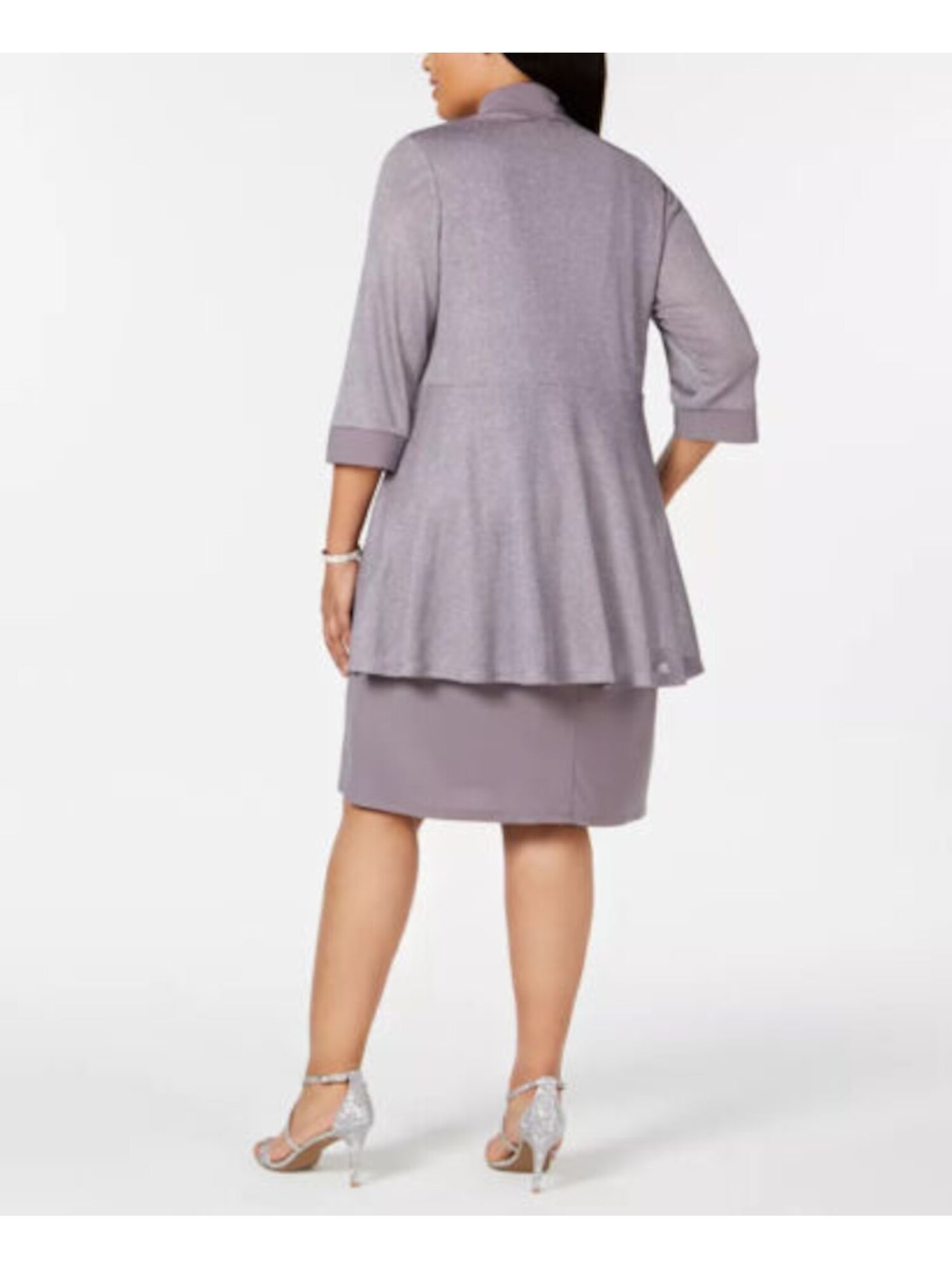 R&M RICHARDS Womens Purple Glitter 3/4 Sleeve Open Cardigan Evening Sweater Plus 16W