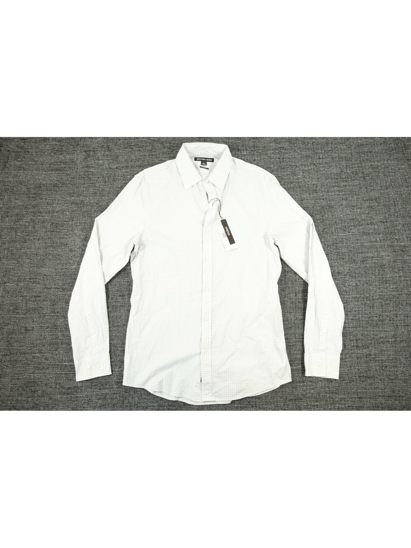 MICHAEL KORS Mens Gray Check Point Collar Dress Shirt XL