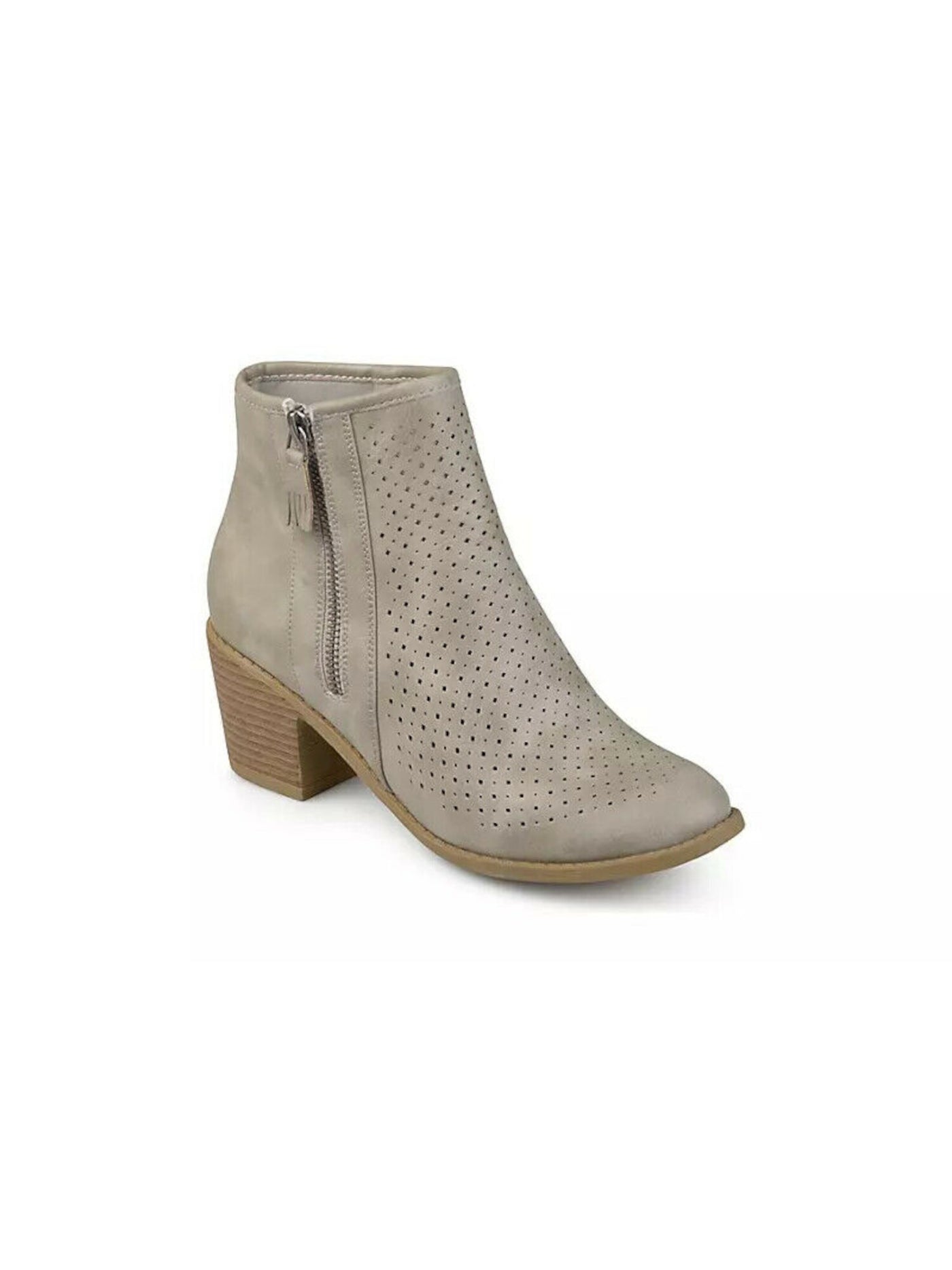 JOURNEE COLLECTION Womens Gray Perforated Padded Meleny Round Toe Block Heel Zip-Up Booties 8