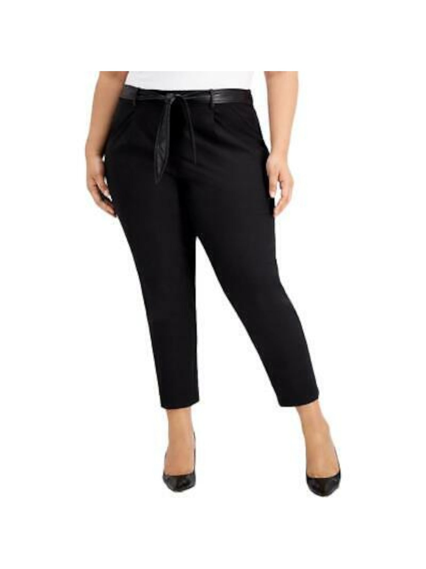CALVIN KLEIN Womens Black Stretch Belted Zippered Wear To Work Cropped Pants Plus 22W