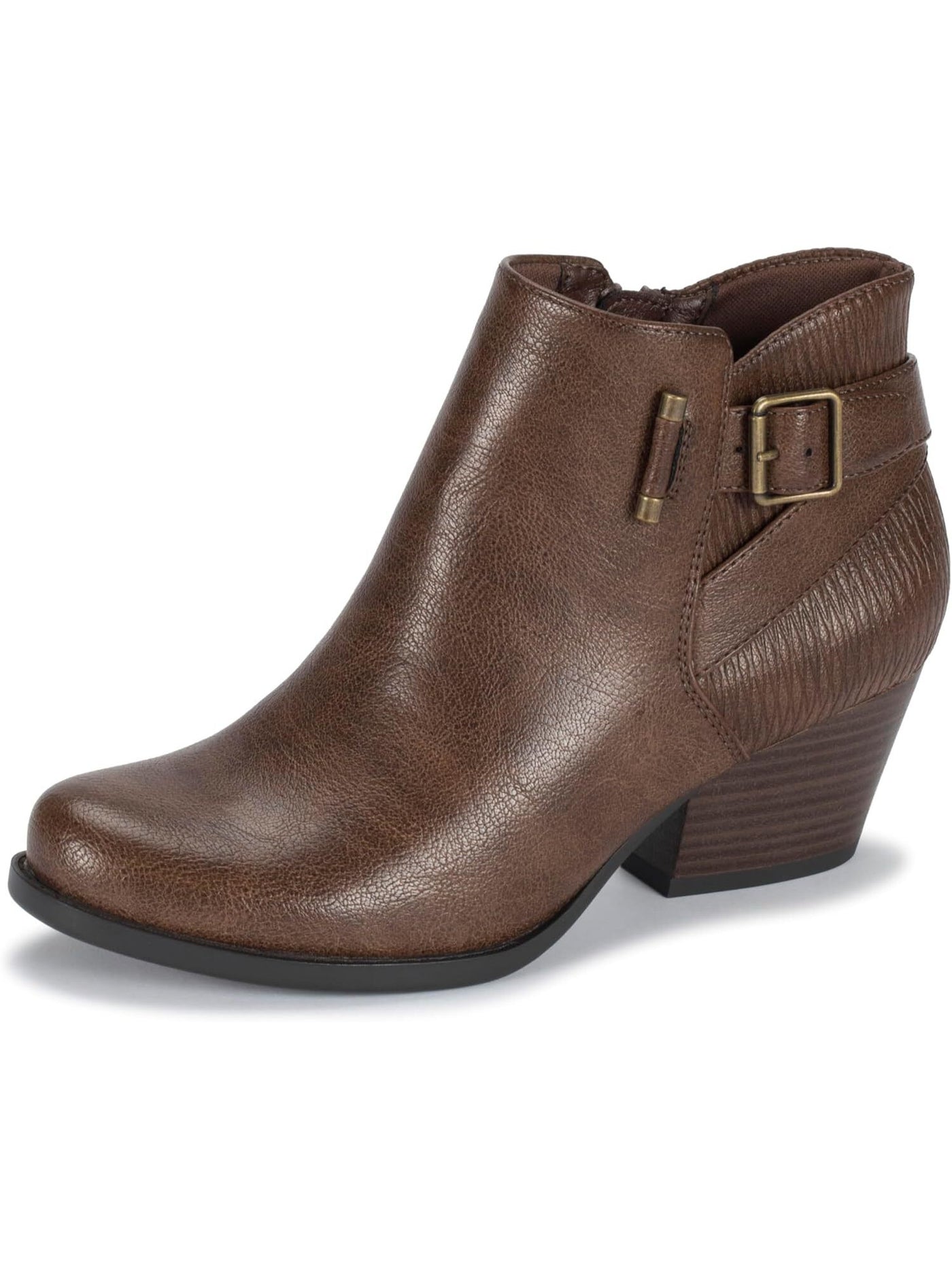 BARETRAPS Womens Brown Mixed Media Buckle Accent Padded Reggie Round Toe Stacked Heel Zip-Up Booties 9.5 M