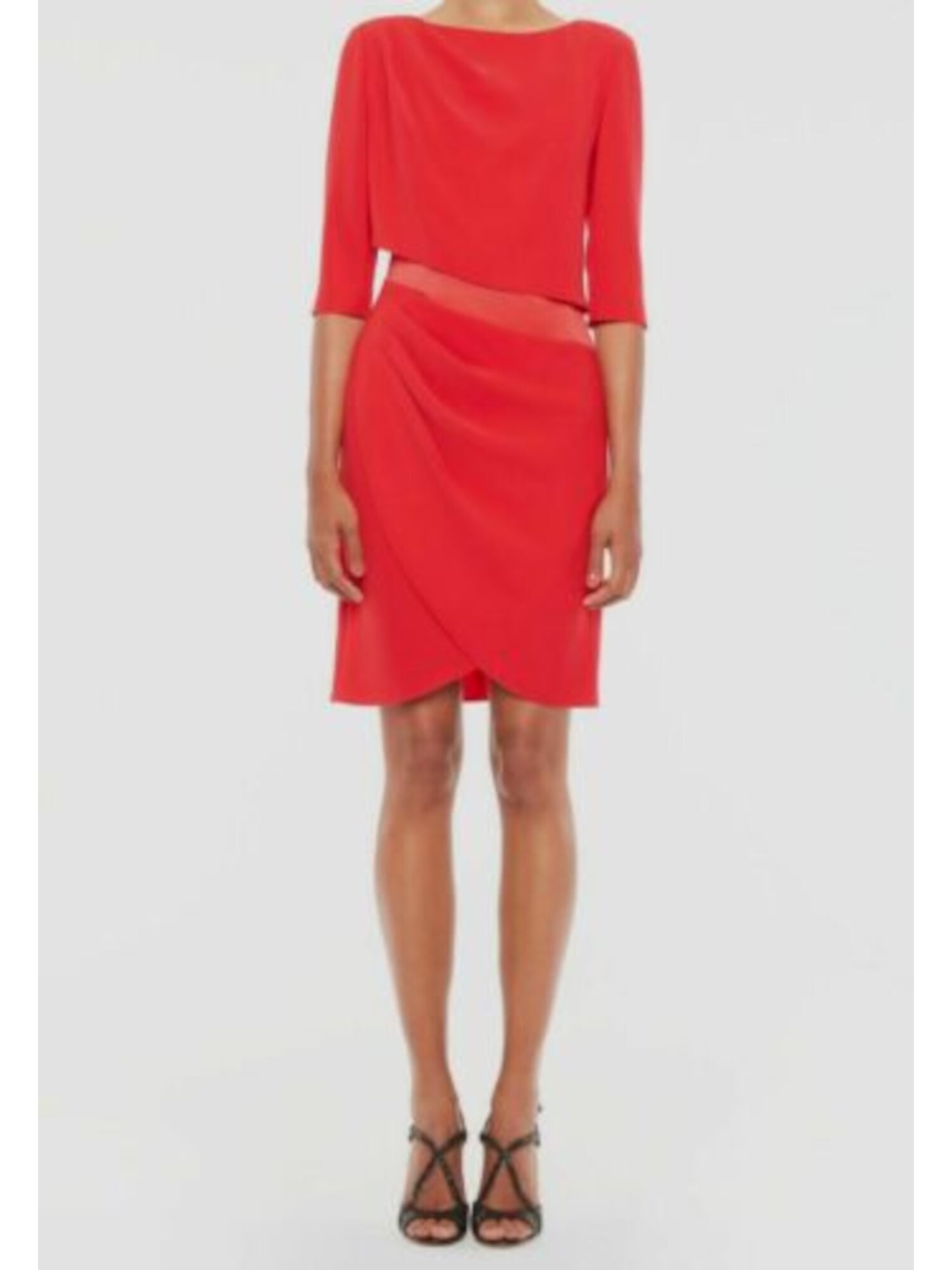 ARMANI Womens Red Zippered Long Sleeve Jewel Neck Above The Knee Wear To Work Sheath Dress 40