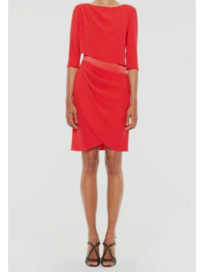 ARMANI Womens Red Zippered Long Sleeve Jewel Neck Above The Knee Wear To Work Sheath Dress 42