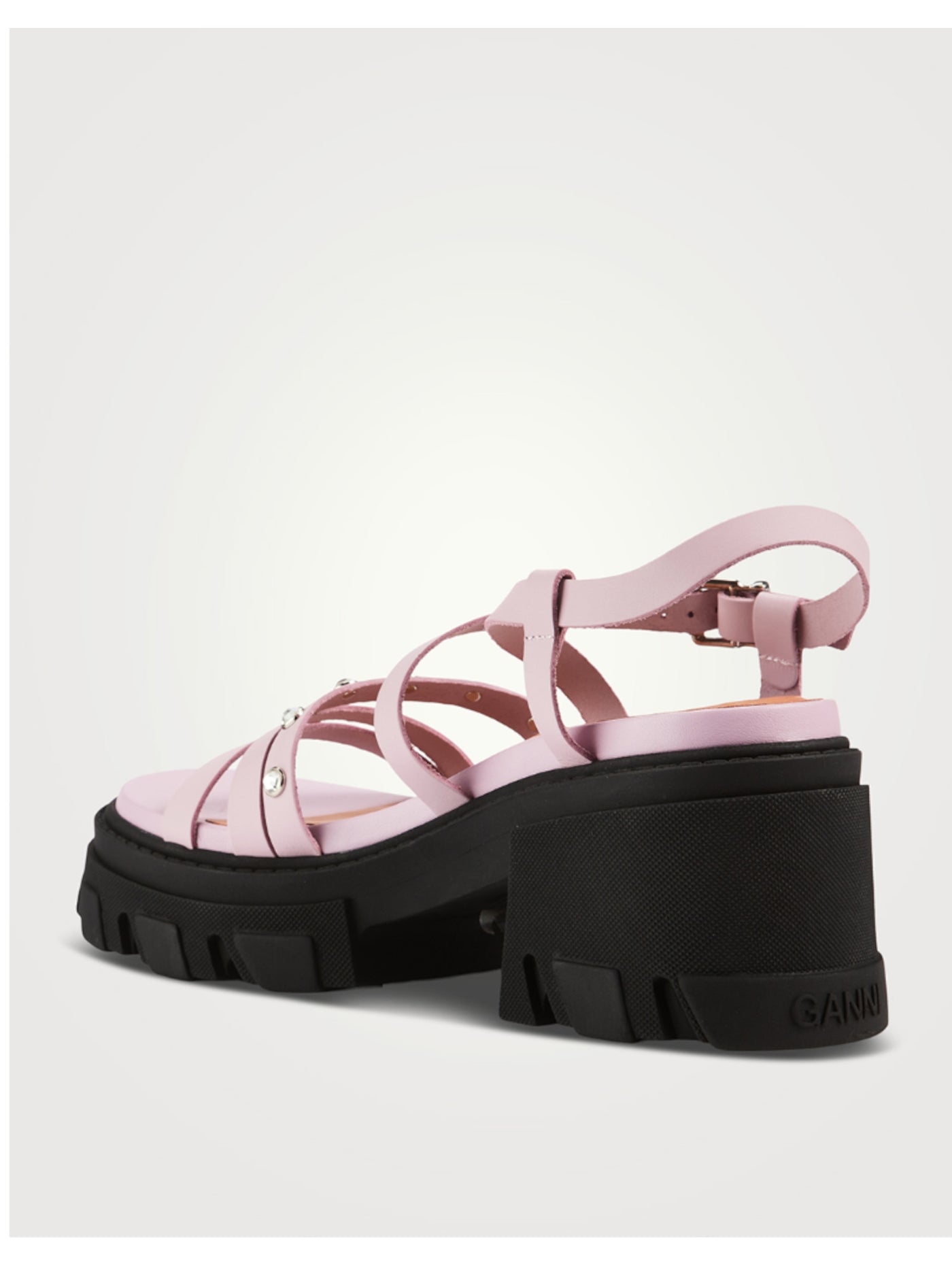 GANNI Womens Pink Lug Sole 2" Platform Embellished Strappy Round Toe Block Heel Buckle Leather Slingback Sandal 38