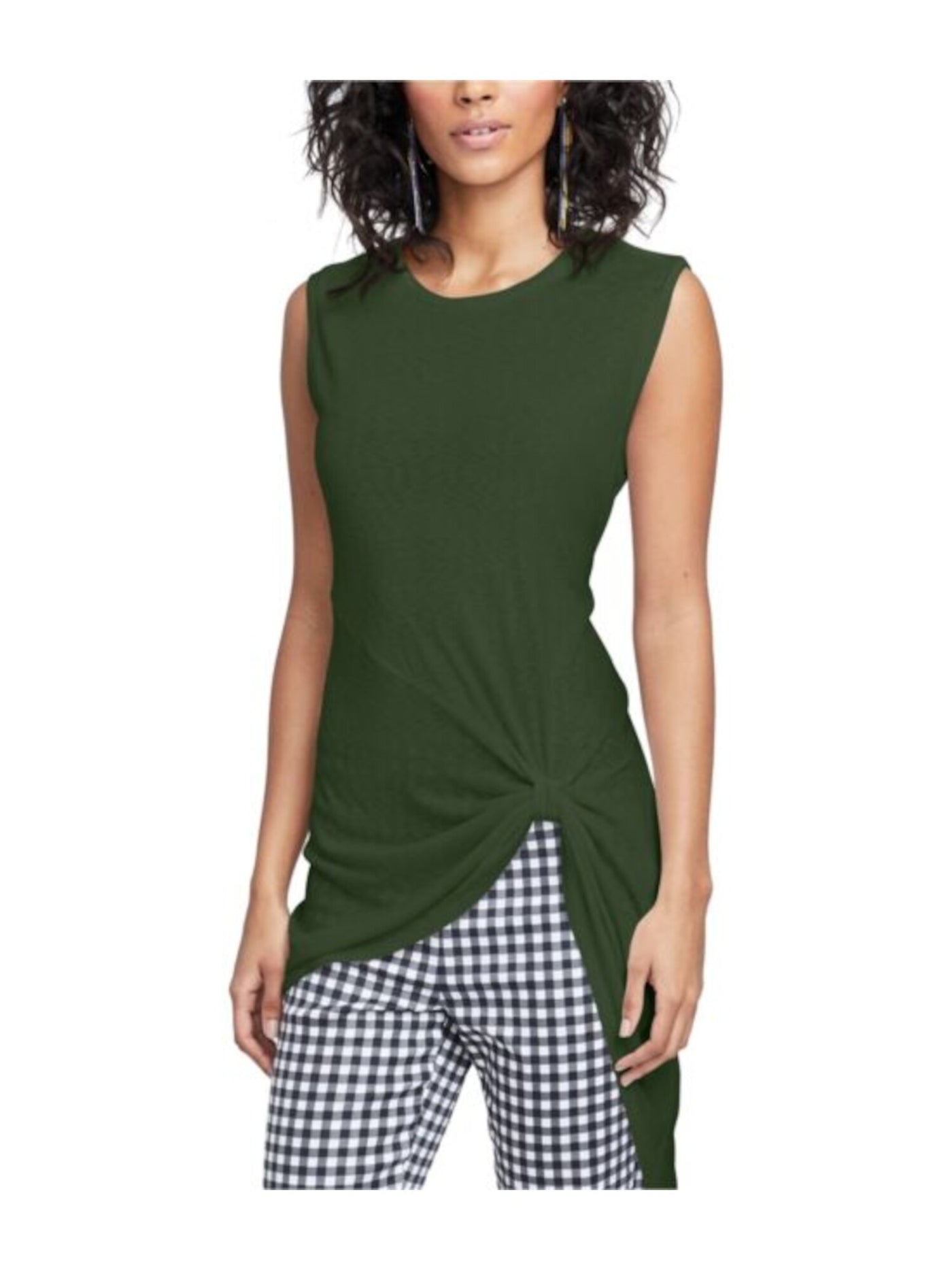 RACHEL ROY Womens Green Twisted Front Sleeveless Crew Neck Hi-Lo Top XS