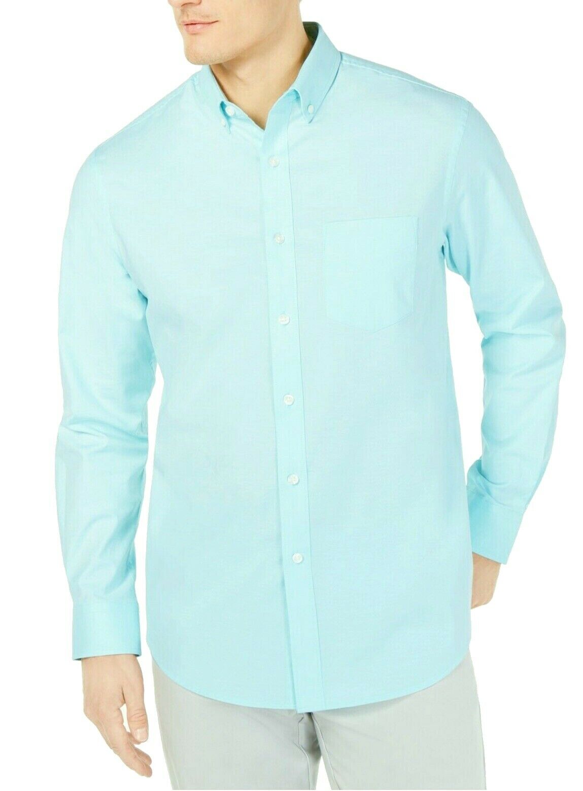 CLUBROOM Mens Oxford Turquoise Classic Fit Button Down Stretch Casual Shirt S