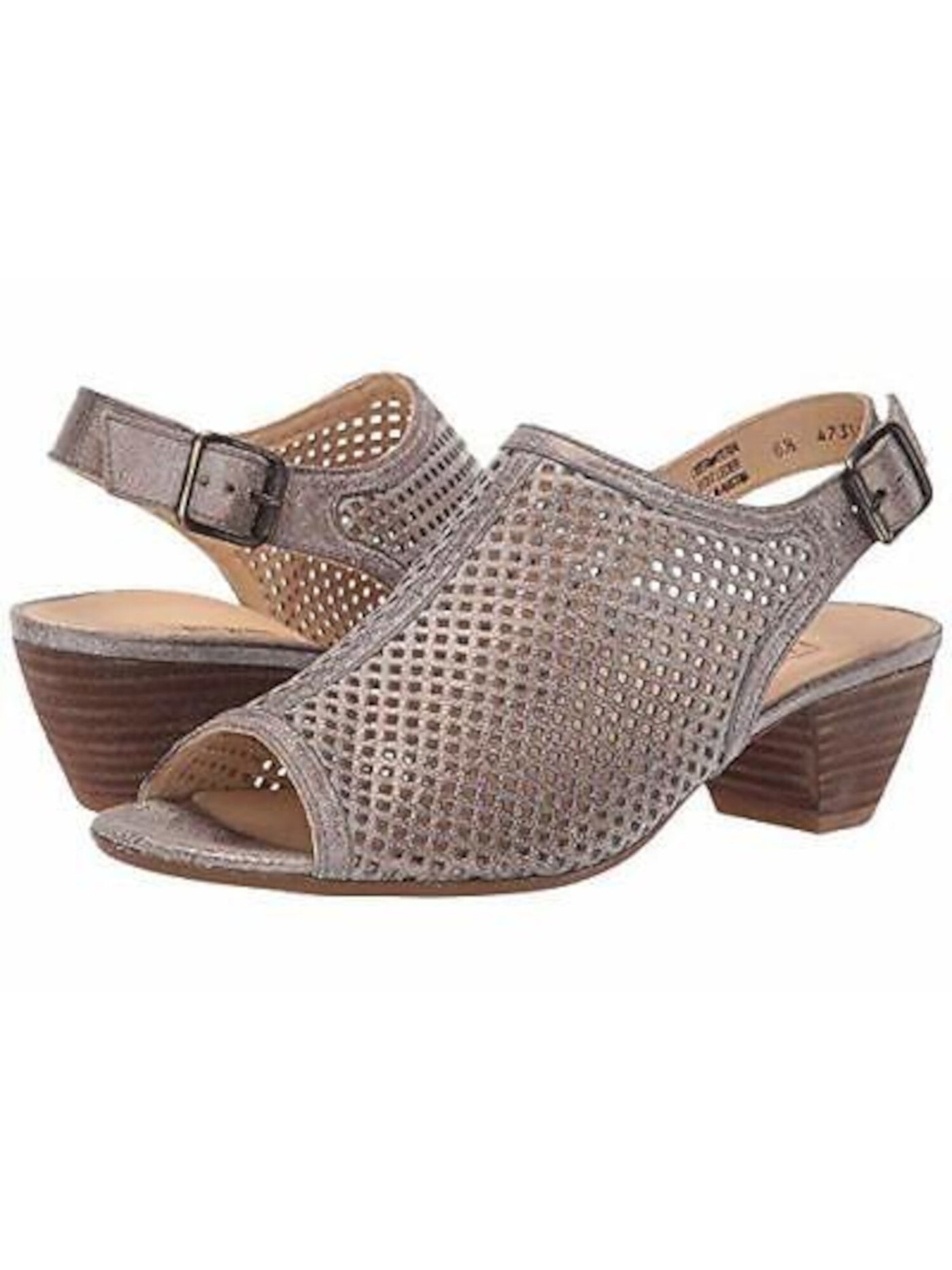 PAUL GREEN Womens Gray Perforated Adjustable Strap Arch Support Lois Almond Toe Block Heel Buckle Leather Slingback Sandal 3.5