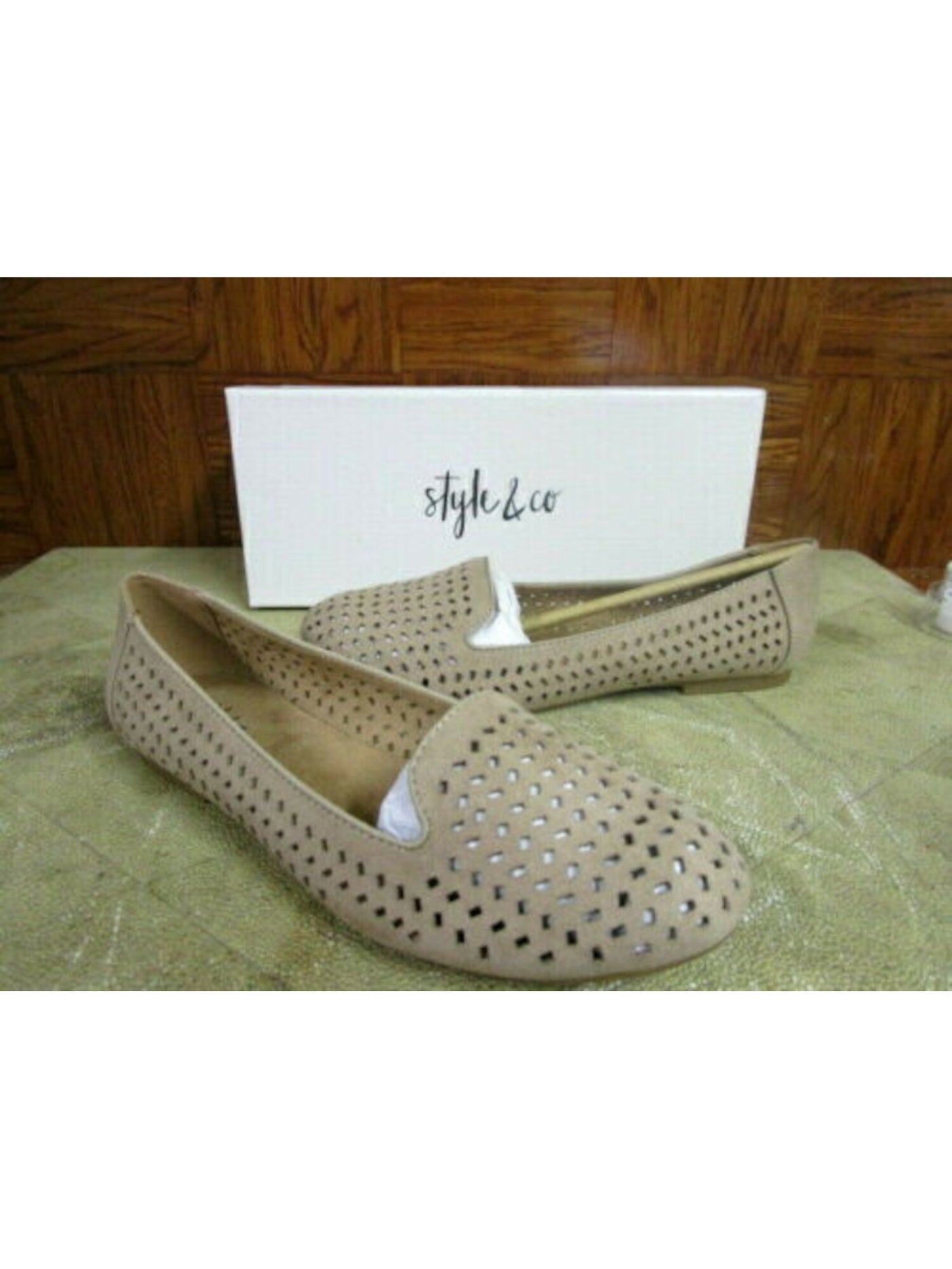 STYLE & COMPANY Womens Beige Perforated Padded Alyson Round Toe Slip On Loafers Shoes 5.5 M