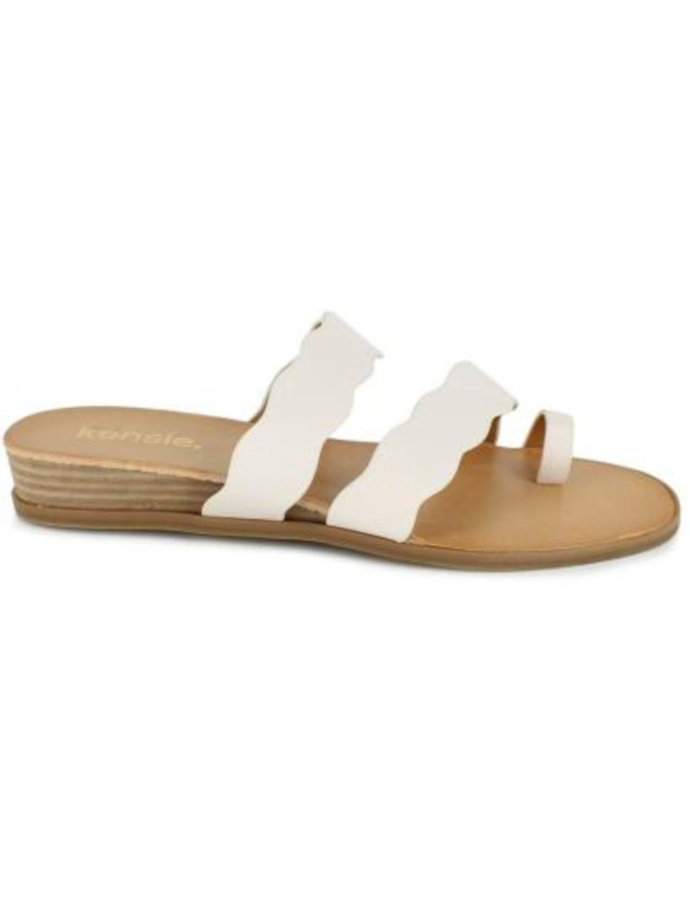 KENSIE Womens White Toe Loop Strappy Scalloped Arjuna Round Toe Wedge Slip On Slide Sandals Shoes 11 M