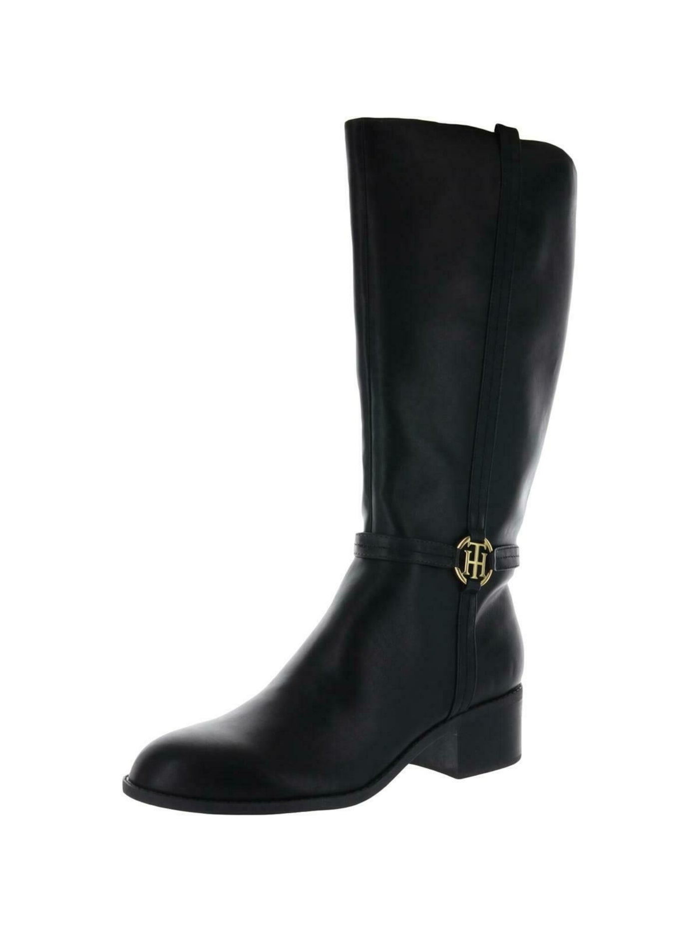 TOMMY HILFIGER Womens Black Signature Hardware Almond Toe Stacked Heel Zip-Up Heeled Boots 6