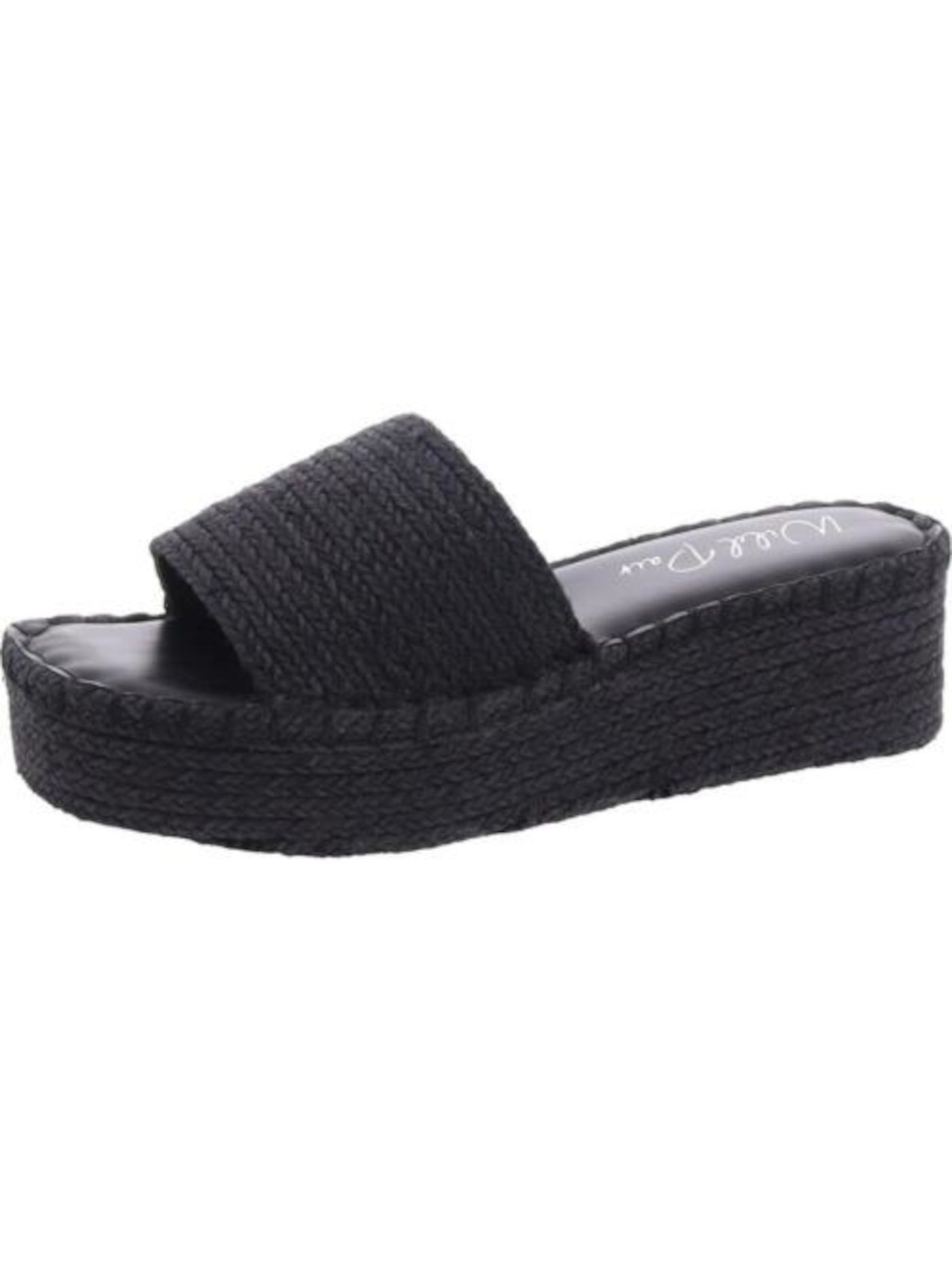 WILD PAIR Womens Black 1-1/2" Platform Braided Cushioned Shermer Round Toe Wedge Slip On Espadrille Shoes 8 M