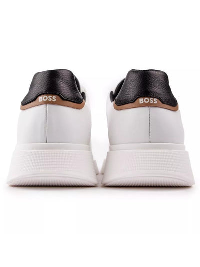 BOSS Mens White Logo Padded Bulton Round Toe Wedge Lace-Up Leather Sneakers Shoes 12