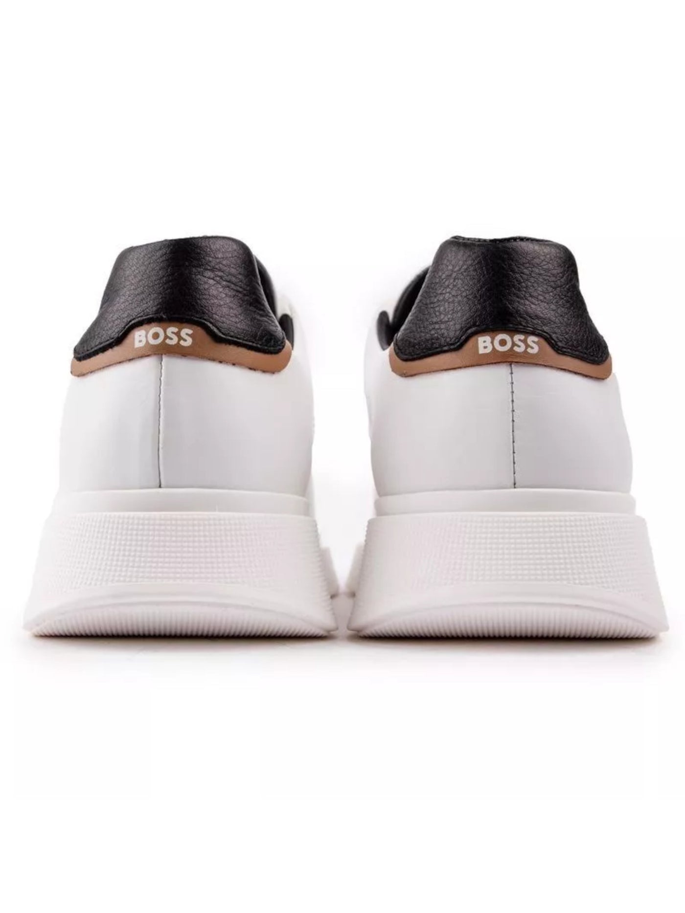 BOSS Mens White Logo Padded Bulton Round Toe Wedge Lace-Up Leather Sneakers Shoes 9