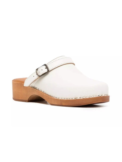 REDONE Womens Ivory Optional Ankle Strap With Buckle Padded 70s Classic Round Toe Block Heel Slip On Leather Clogs Shoes 37