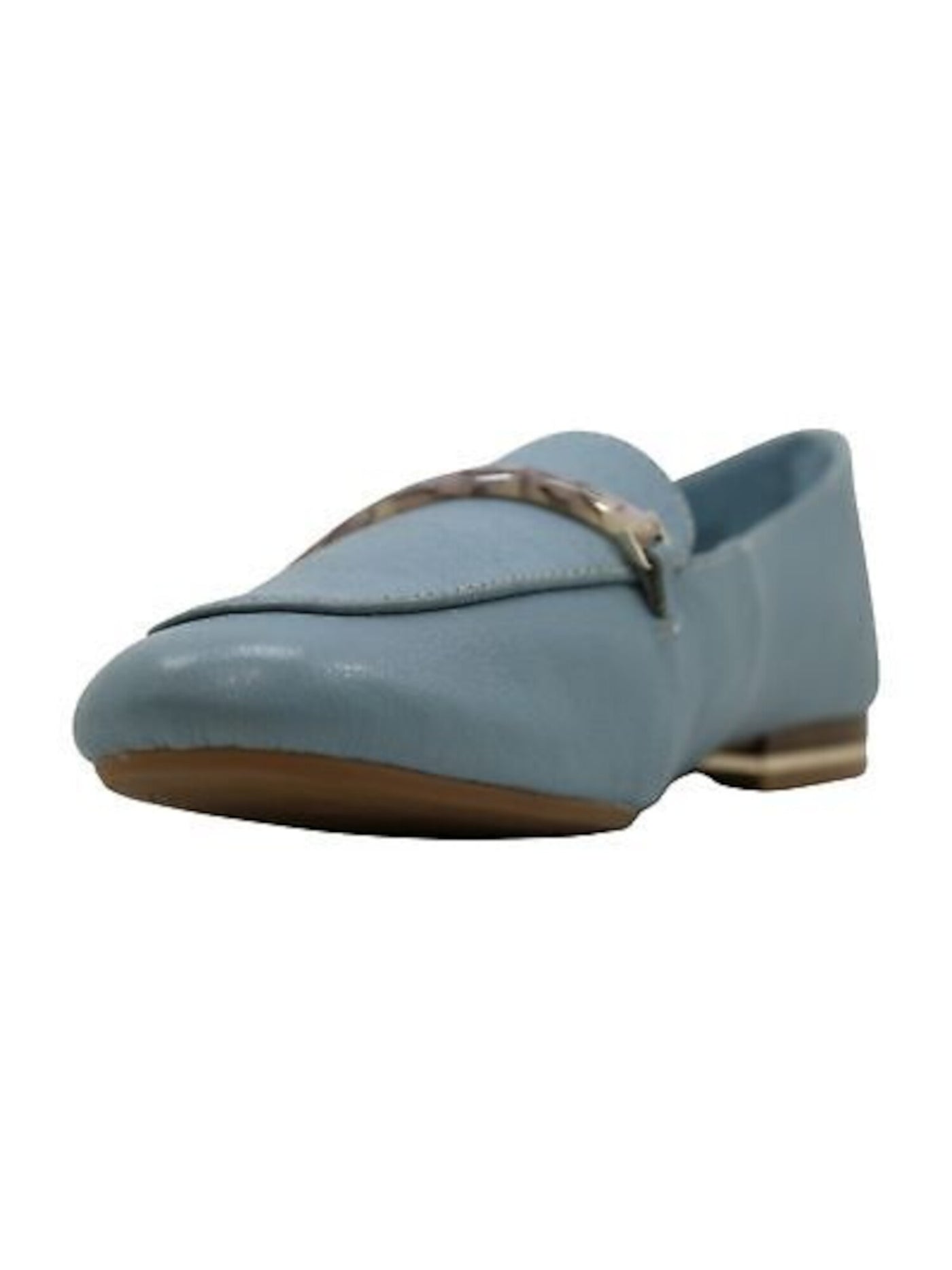 KENNETH COLE NEW YORK Womens Light Blue Hardware Detail At Toe Cap Comfort Balance Round Toe Block Heel Slip On Leather Loafers Shoes 8 M