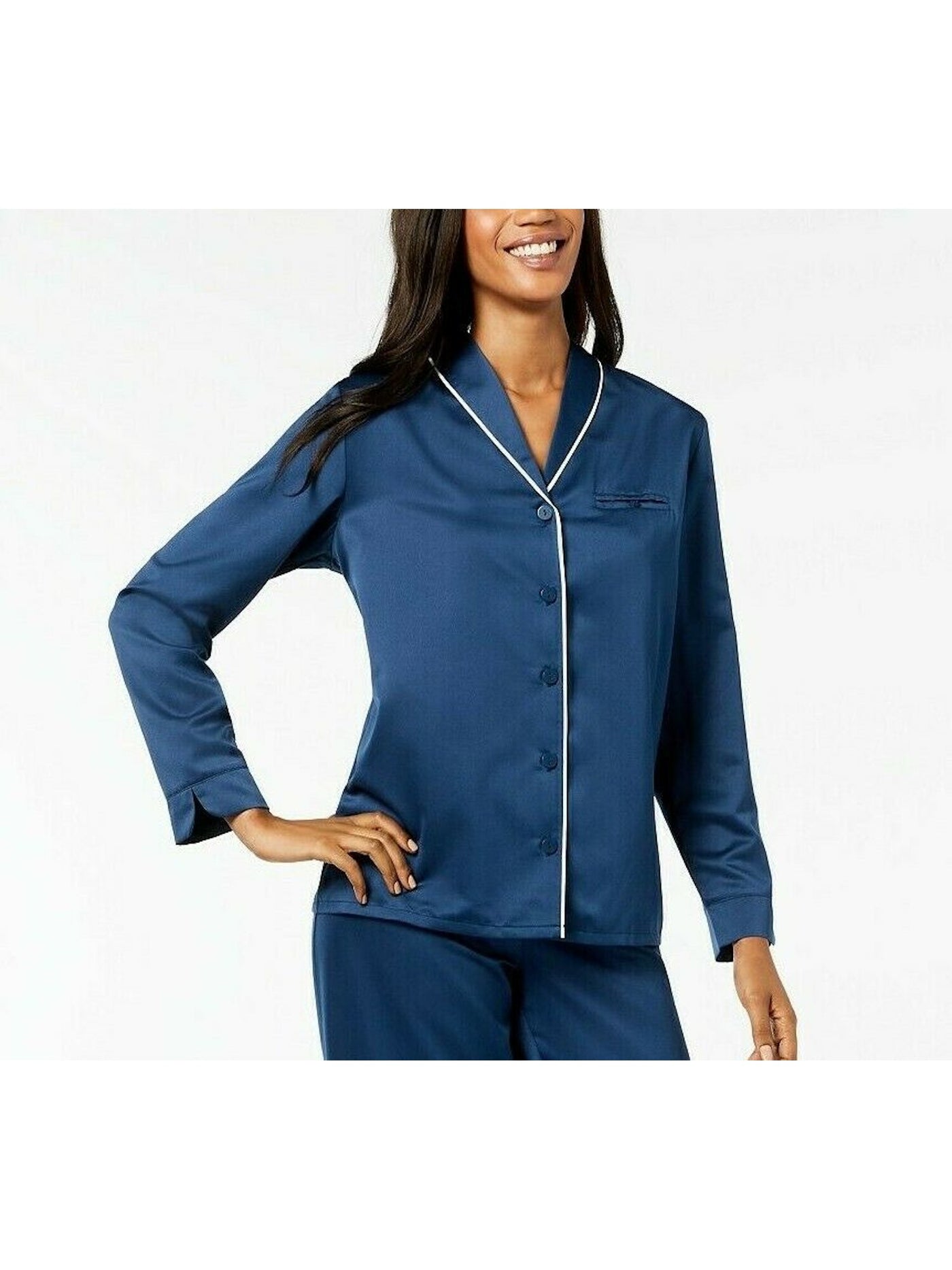 ALFANI INTIMATES Intimates Blue V-Neck Long Sleeve Sleep Shirt Pajama Top XXL