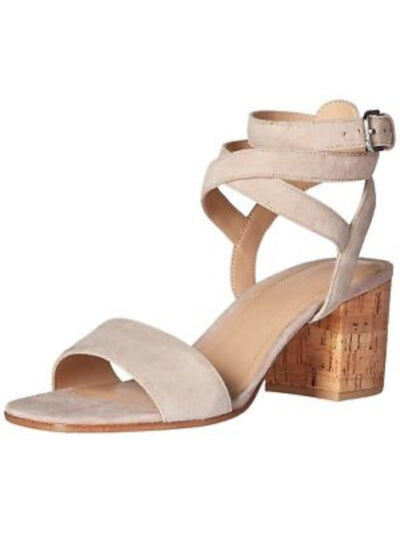 POUR LA VICTOIRE Womens Beige Strappy Amana Round Toe Block Heel Buckle Leather Dress Slingback Sandal 8