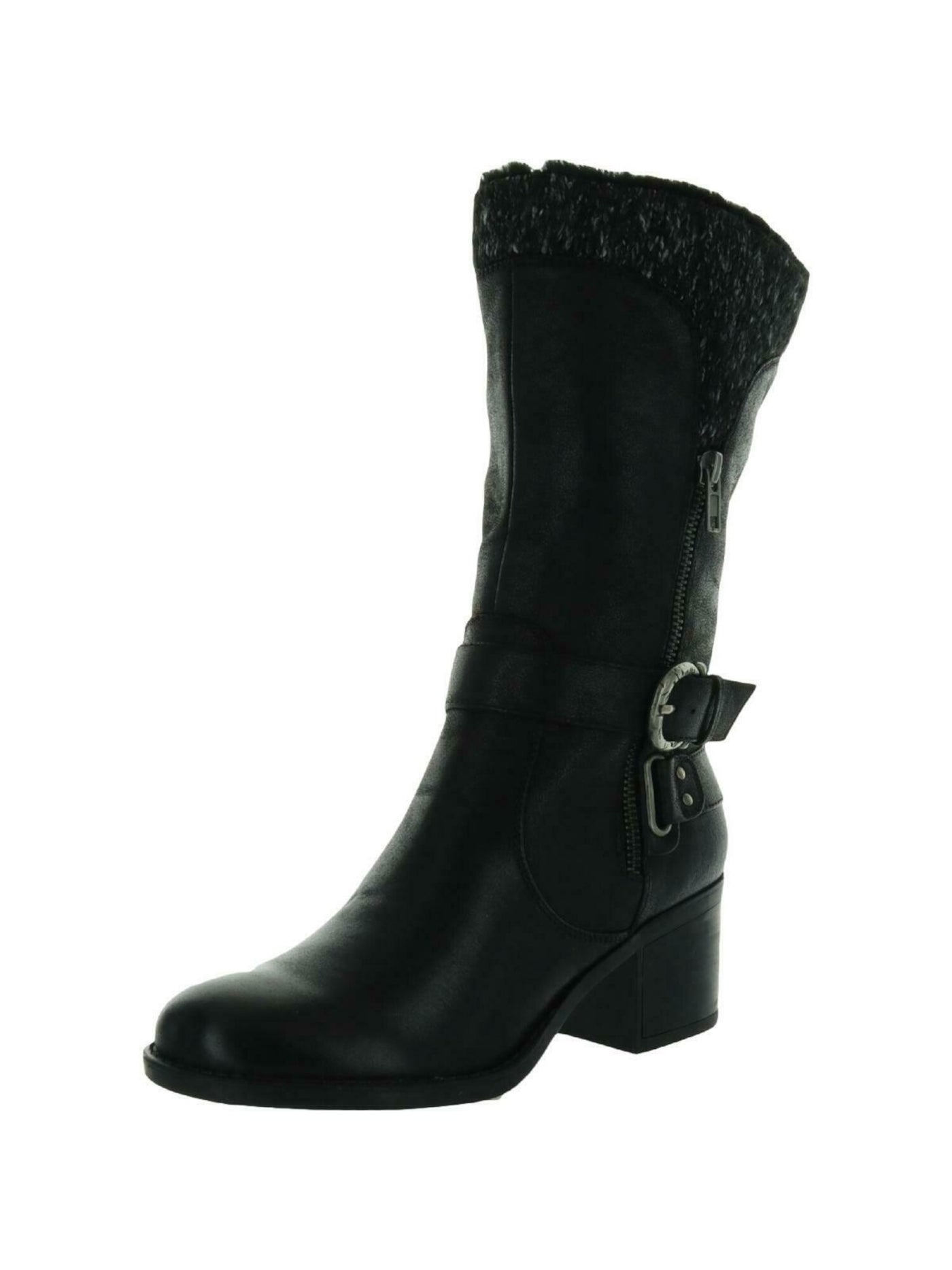 BARETRAPS Womens Black Zipper Accent Cushioned Buckle Accent Willow Round Toe Stacked Heel Zip-Up Heeled Boots 9.5