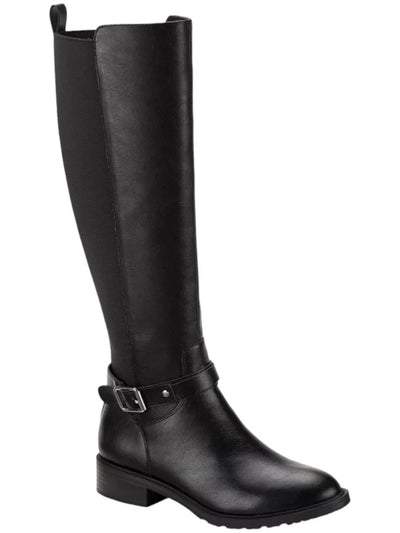 STYLE & COMPANY Womens Black Buckled Ankle Strap Padded Goring Pleated Valenciaa Almond Toe Block Heel Zip-Up Riding Boot 9 M