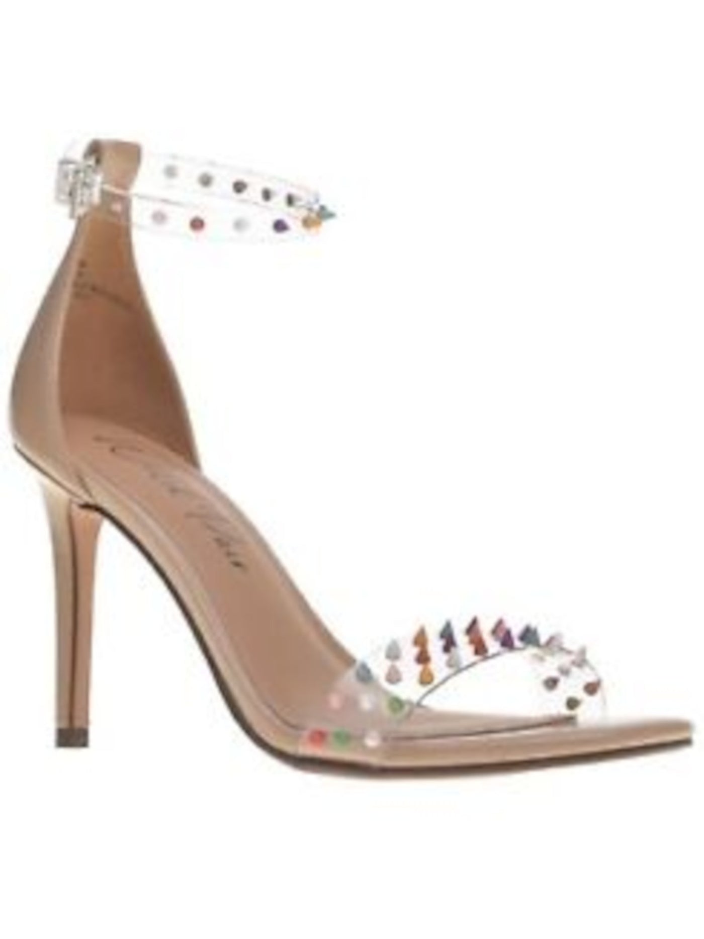 WILD PAIR Womens Beige Adjustable Studded Bethie Round Toe Stiletto Buckle Dress Sandals Shoes 9.5 W