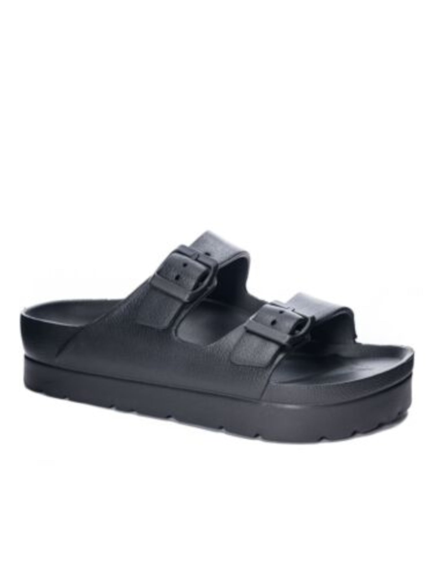 DIRTY LAUNDRY Womens Black Buckle Accent Comfort Genavive Round Toe Platform Slip On Slide Sandals Shoes 9